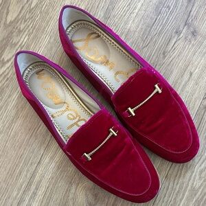 Sam Edelman Pink Velvet Loafers with Gold Accent